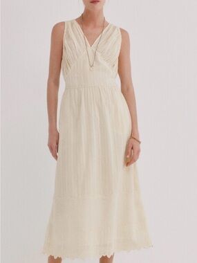 Spain Designer Pedro del Hierro yellow dress V-Neck Midi Sleeveless Lightweight